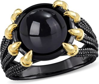 Mimi & Max 6ct TGW Black Agate Roped Split-Shank Mensl Ring in 2-Tone Yellow and Black Rhodium Plated Sterling Silver