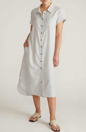 Universal Standard Dune Linen Blend Midi Shirtdress in Beach Stripe at Nordstrom, Size Xs