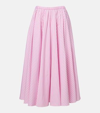 Patou Pleated striped cotton poplin midi skirt