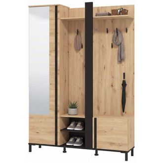 Dmora Mobile da Ingresso Pandino, Specchio Incluso, 7 Ripiani, Appendiabiti, 134.5x34.5x192.5h cm Marrone Rovere Nodi