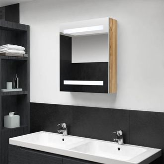 vidaXL Armario De Ba&ntilde;o Con Espejo Led Blanco Y Roble 50x14x60 Cm Vidaxl