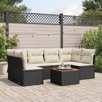 vidaXL Set De Comedor De Jard&iacute;n 7 Pzas Y Cojines Rat&aacute;n Sint&eacute;tico Negro Vidaxl