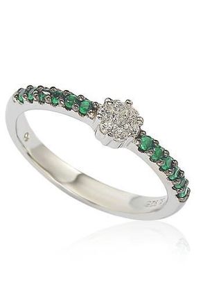 Suzy Levian Sterling Silver White CZ Cluster & Pavé Green CZ Band Ring at Nordstrom Rack, Size 5.5