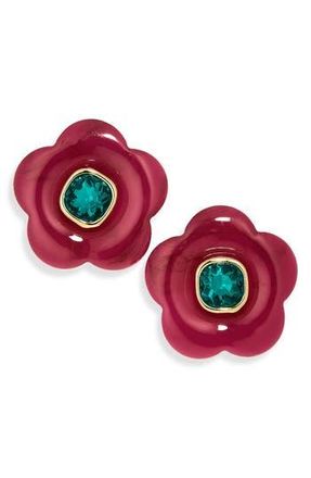 Natasha Crystal & Resin Flower Stud Earrings in Fuchsia/Blue at Nordstrom Rack