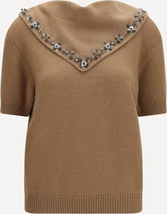 Prada Cashmere Sweater with jewel scarf Female 42
