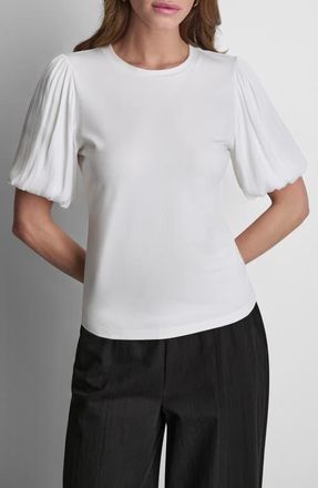 DKNY Mixed Media Top in White at Nordstrom, Size X-Small