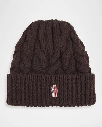 Moncler Cable-Knit Wool Logo Beanie