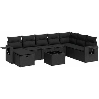 vidaXL Set De Sof&aacute;s De Jard&iacute;n Con Cojines 9 Pzas Rat&aacute;n Sint&eacute;tico Negro