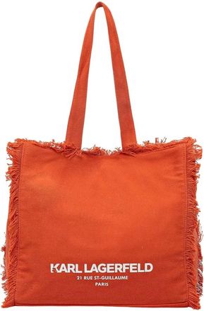 Karl Lagerfeld Bolso Tote de Lona con Bordes Deshilachados - Bags - Mujer - Naranja - ONE SIZE