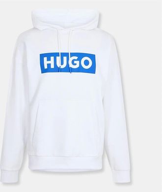 HUGO BOSS Mens Box Print Hooded Neck Long Sleeve Polo Shirt - White - Size: 36