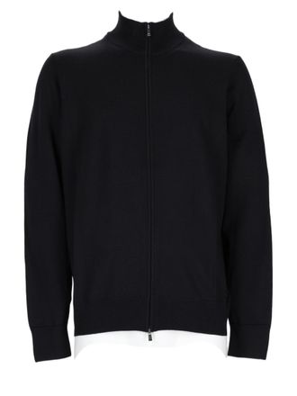 BOSS Zip-Up Sweater with High Collar and Ribbed Details