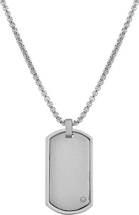 Geoffrey Beene Mens Stainless Steel Cubic Zirconia Dog Tag Pendant Necklace in Silver at Nordstrom Rack
