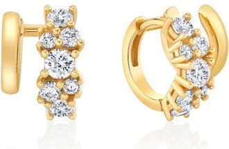 Crislu Pav&eacute; Cubic Zirconia Cluster Huggie Hoop Earrings in 18Kt Yellow Gold /Clear Stone at Nordstrom