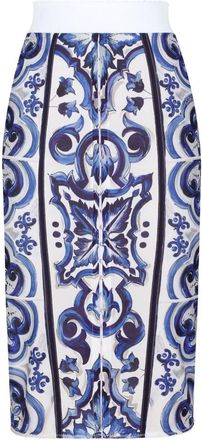 Dolce & Gabbana Majolica-print midi skirt - women - Spandex/Elastane/Polyamide - 44 - Blue