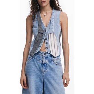 Desigual Patchwork Crop Denim Vest in Blue at Nordstrom, Size X-Large