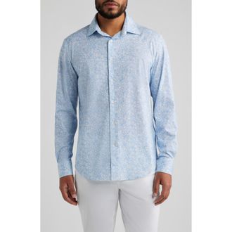 Bugatchi James OoohCotton Floral Button-Up Shirt in Air Blue at Nordstrom, Size Xxx-Large