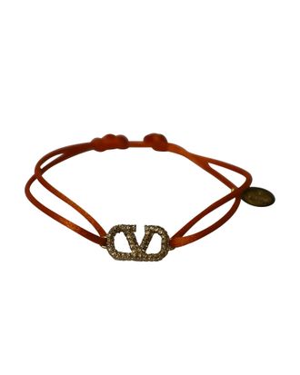 Valentino Pre-owned Womens Vlogo Signature Bracelet in Orange Cotton and Rhinestones - One Size