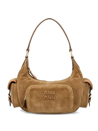 Miu Miu Pocket corduroy shoulder bag - women - Cotton/Calf Leather - One Size - Brown