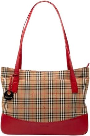 Burberry Pre-owned Tote Bags, female, Multicolor, Size: ONE SIZE Pre-owned Vintage Check Canvas Leather Tote Bag