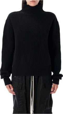Rick Owens Truien & Vesten, Dames, Zwart, S, Wol, Zwarte Gebreide Fisherman Trui Aw 25