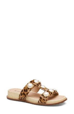 Johnston & Murphy Chandler Embellished Genuine Calf Hair Wedge Slide Sandal in Gold Leopard Haircalf at Nordstrom, Size 7.5