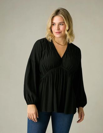 Live Unlimited London Womens Black Ruched Front Blouse - Size: 12