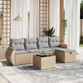 vidaXL Vidaxl - Juego De Sof&aacute;s Jard&iacute;n Con Cojines Beige Mezcla 6 Pzas Rat&aacute;n Pe
