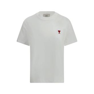 Ami Iconisch Logo T-shirt met Geribbelde Crew Neck - Dames - Tops - Wit - Maat: L