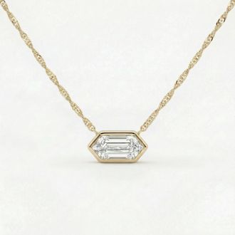 Pompeii3 Certified 3/4Ct Long Hexagon Bezel Diamond East West Pendant Necklace Lab Grown