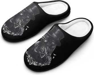 Generic Black Crow Top Hat Smoking Mens House Slippers Memory Foam Washable Cotton Slip on Home Shoes