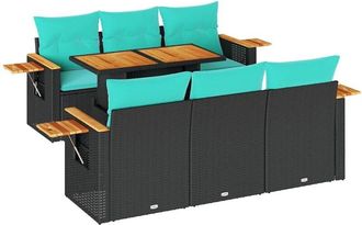 vidaXL Set De Sof&aacute;s De Jard&iacute;n 7 Pzas Con Cojines Rat&aacute;n Sint&eacute;tico Negro Vidaxl