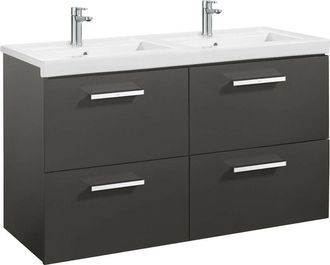 Roca Roca - Conjunto De Mueble Base Con Cuatro Cajones Y Lavabo Doble Prisma Color: Gris Oscuro Mate