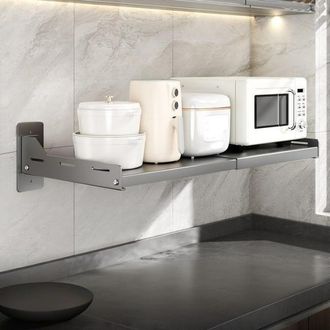OEM Estante Extensible Para Microondas De Cocina, Rejilla Para Horno De Pared, Instalaci&oacute;n Sin Necesidad De Taladrar, 36,5-60 &times; 34 &times; 15,7 Cm, Gris