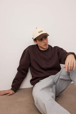 Trendyol MAN Heren Bruin Effen Lang Oversized Sweatshirts