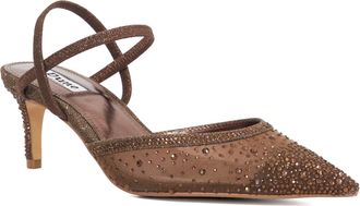 Dune London Womens Ladies Wf Charismatic - Wide Fit Mesh Diamante Slingback Shoes - Brown - Size UK 3