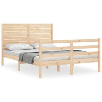 Berkfield Home Bed Frame with Headboard 140x190 cm Solid Wood in Light Tan