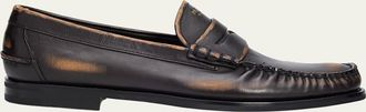 Prada Mens Anitqued Leather Penny Loafers