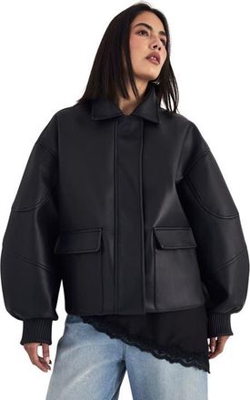 NASTY GAL Longline Faux Leather Bomber Jacket in Black at Nordstrom, Size 12