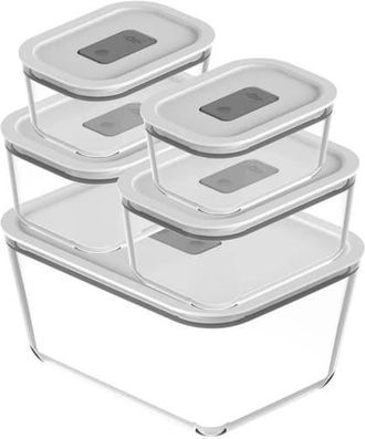Ou Stackable Airtight Glass Food Storage Container Set with Microwave Valve and Leak Proof Lid, 10 Piece in Clear With White Lid at Nordstrom