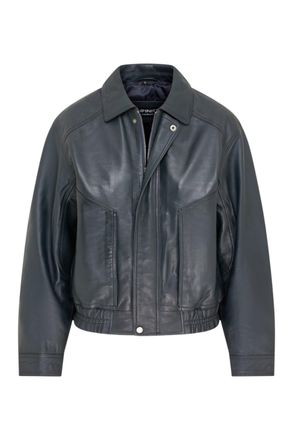 Infinity Leather Womens Navy Leather Biker Bomber Oversized Jacket - Blouson