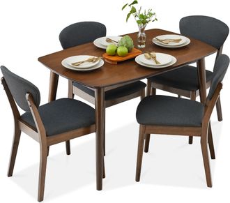 Best Choice Products 5-Piece Compact Wooden Mid-Century Modern Dining Set w/ 4 Chairs, Padded Seat & Back
