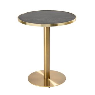 Oviala Mesa de comedor de 60 cm tapa de m&aacute;rmol negro/dorado y pata dorada