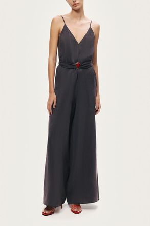 Nocturne V-Neck Spaghetti Strap Jumpsuit in Anthracite at Nordstrom, Size X-Small Eu