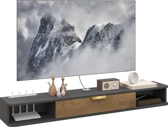 HOMCOM 140 cm Floating TV Unit with Storage Entertainment Media Console Grey | TJ Hughes