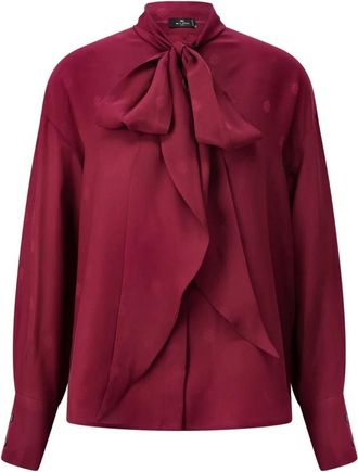 Etro Overhemden, Dames, Rood, XS, Zijden blouse met strikdetail