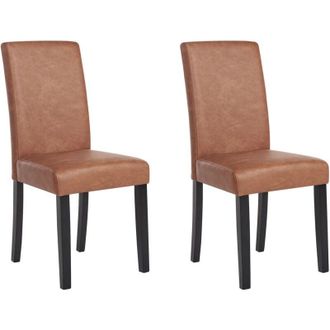 Beliani Set di 2 Sedie da Pranzo in Ecopelle Scamosciata Marrone Gambe in Legno Broadway