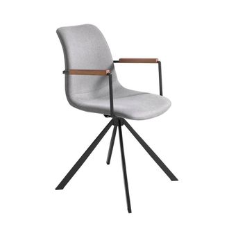Angel Cerd&aacute; Swivel Dining Chair, Light Grey Fabric, Walnut Detail