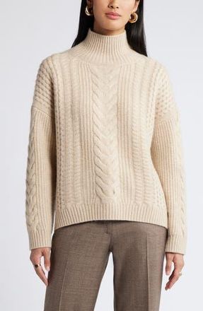Nordstrom High Low Mock Neck Fisherman Sweater in Tan Doeskin Heather at Nordstrom Rack, Size Medium
