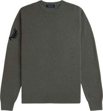 Fred Perry Rondgebreide trui - Heren - Ronde hals truien - Groen - M - Katoen - Truien & Vesten