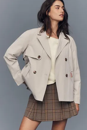 Hunter Tina Striped Double-Breasted Trench Coat Jacket